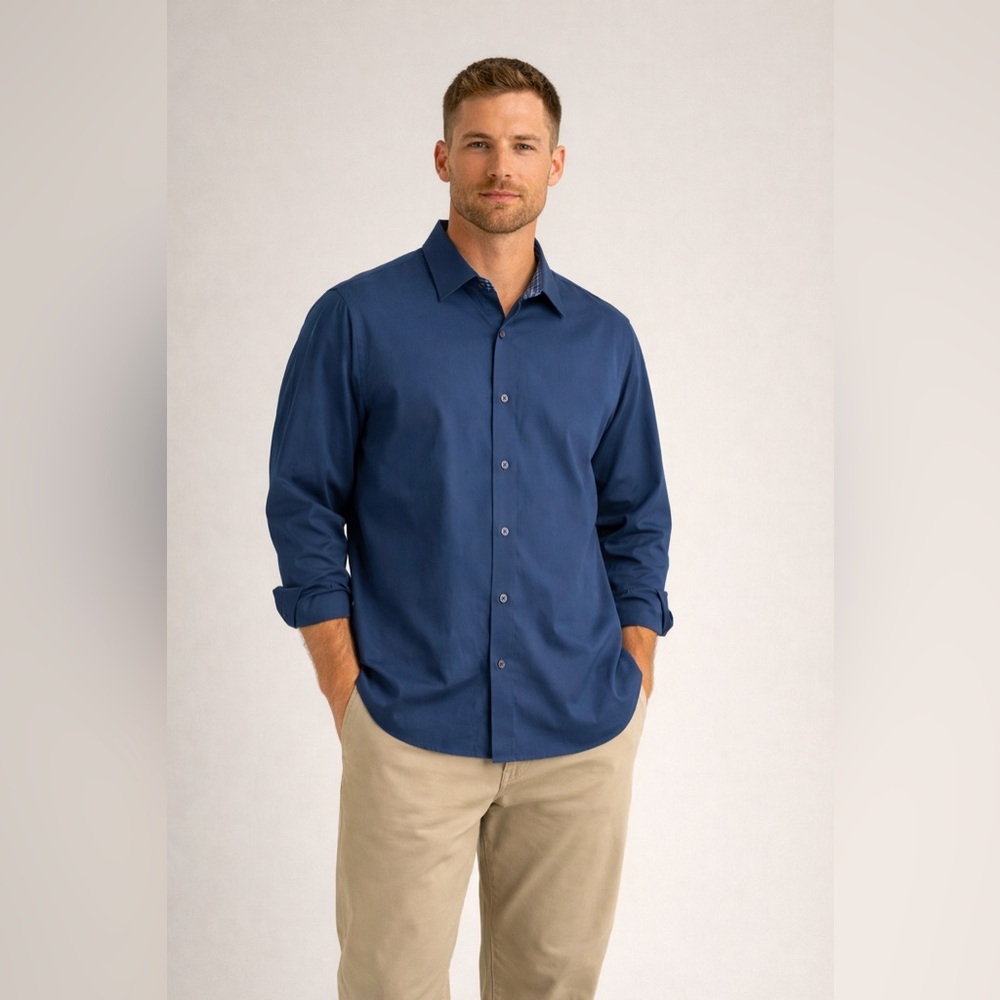 UNTUCKit Fit by DXL Shirt 4XL Navy Button Up Wrinkle Free Mens